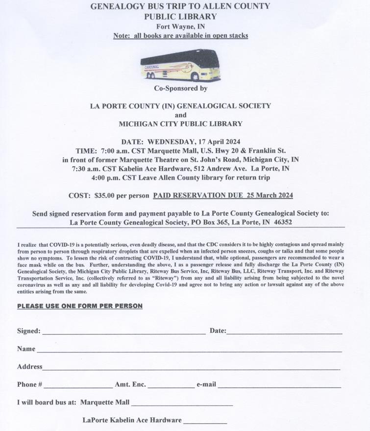 LP Co. Historical Society:Genealogy Bus Trip to Allen County