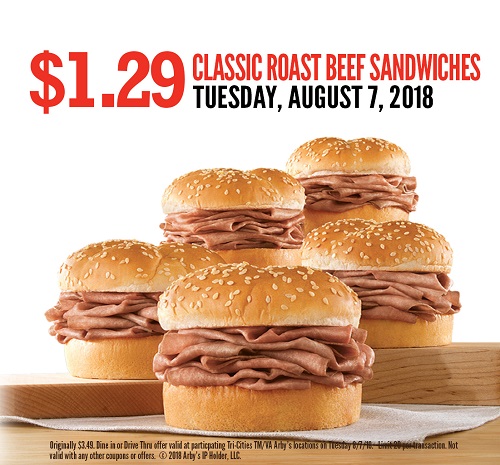 Arby's $1.29 Classic Roast Beef Day