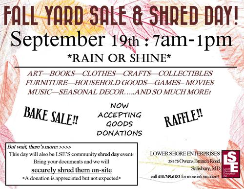 Lower Shore Enterprises' Yard Sale & Shred Day