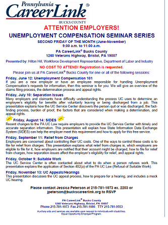 Free Employer U/C Seminar Series