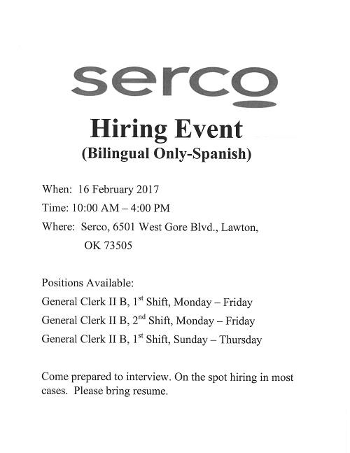 Serco Hiring Event (Bilingual Only-Spanish)