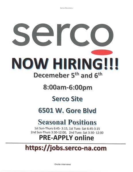 SERCO Now Hiring!