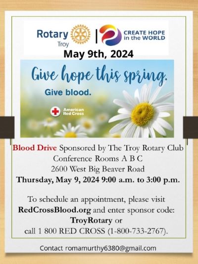 Red Cross Blood Drive Sponsored by Troy Rotary