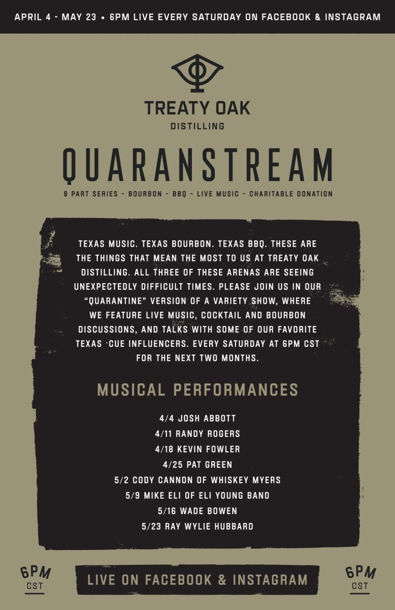 Treaty Oak "Quaranstream" Feat. Live Music, Cocktails & BBQ