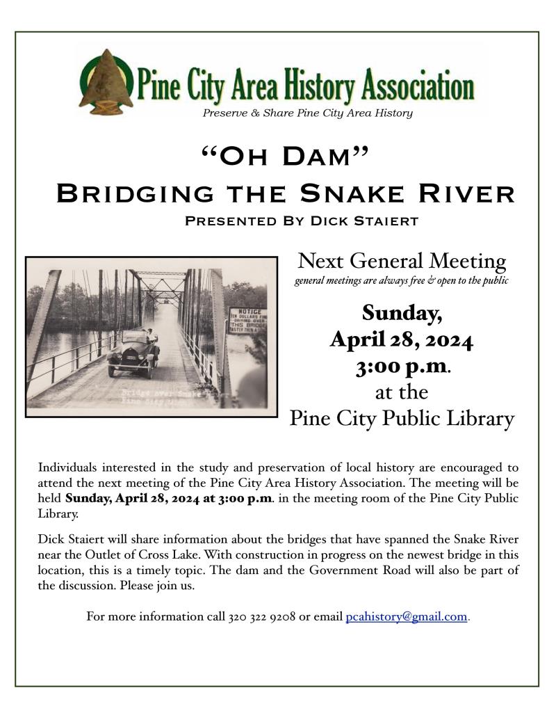 Pine City Area History Association Meeting